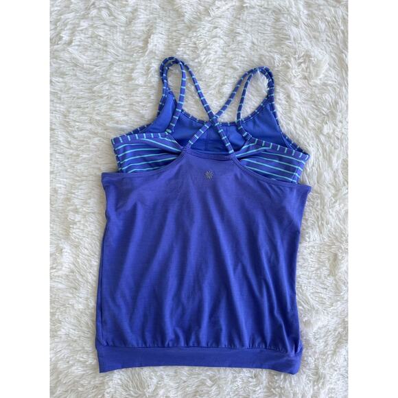 Athleta Girl's Striped Built In Bra Criss Cross Back Tank Top Purple Size XL 14 - Picture 9 of 9